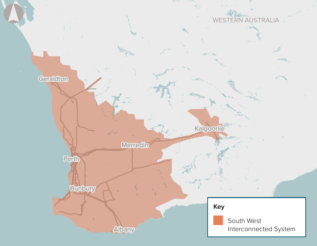 Map of SWIS (South West Interconnected System) in Western Australia